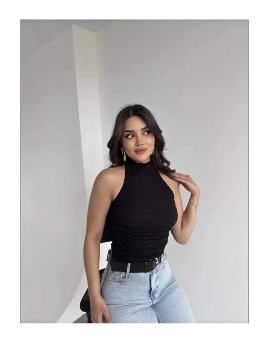 Halter Yaka Sırt Dekolteli Crop Bluz
