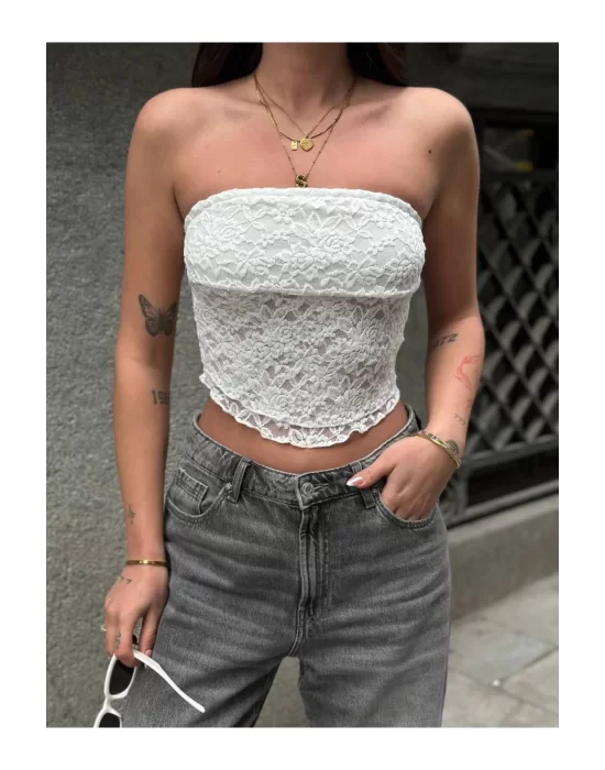 Dantel Straplez Crop Top | Şık ve Zarif Tasarım