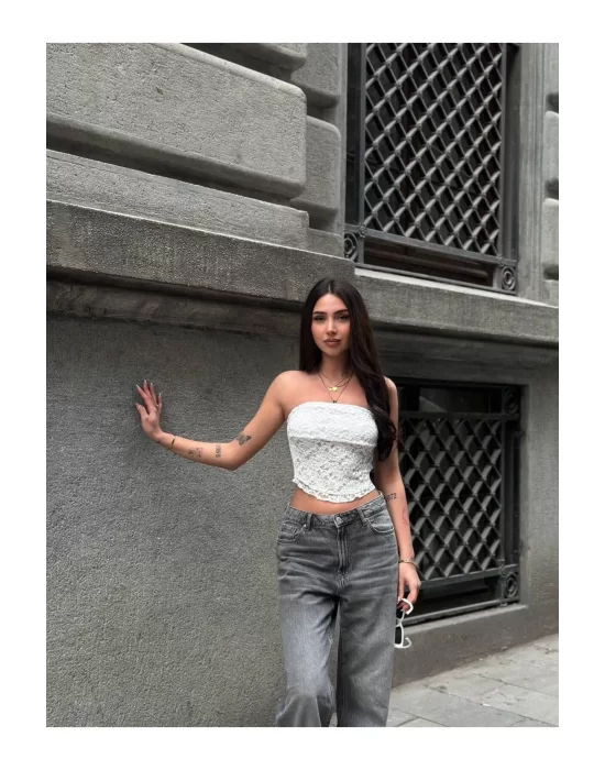 Dantel Straplez Crop Top | Şık ve Zarif Tasarım