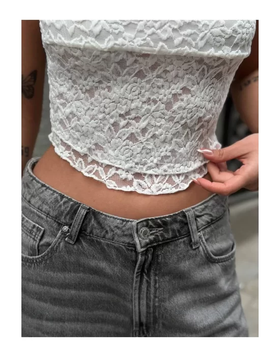 Dantel Straplez Crop Top | Şık ve Zarif Tasarım