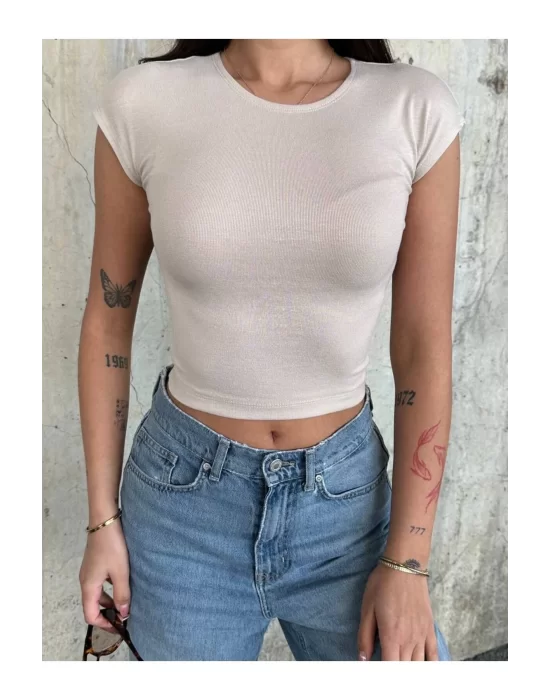 Kadın Likralı Basic Crop Tişört