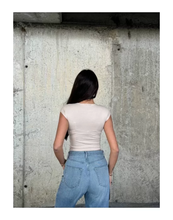 Kadın Likralı Basic Crop Tişört