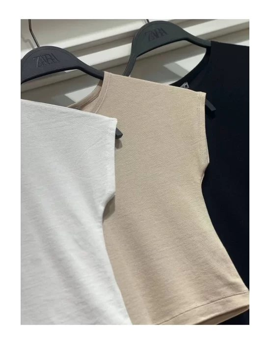 Kadın Likralı Basic Crop Tişört