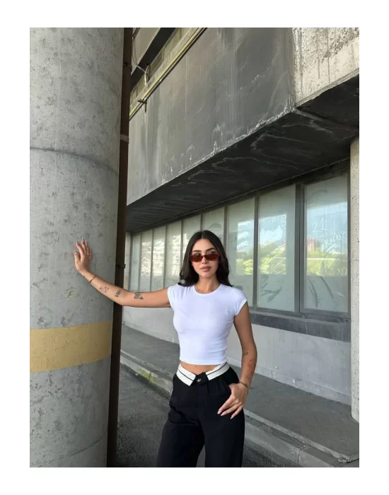 Kadın Likralı Basic Crop Tişört
