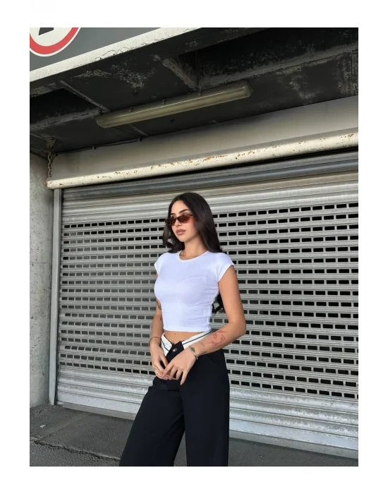 Kadın Likralı Basic Crop Tişört