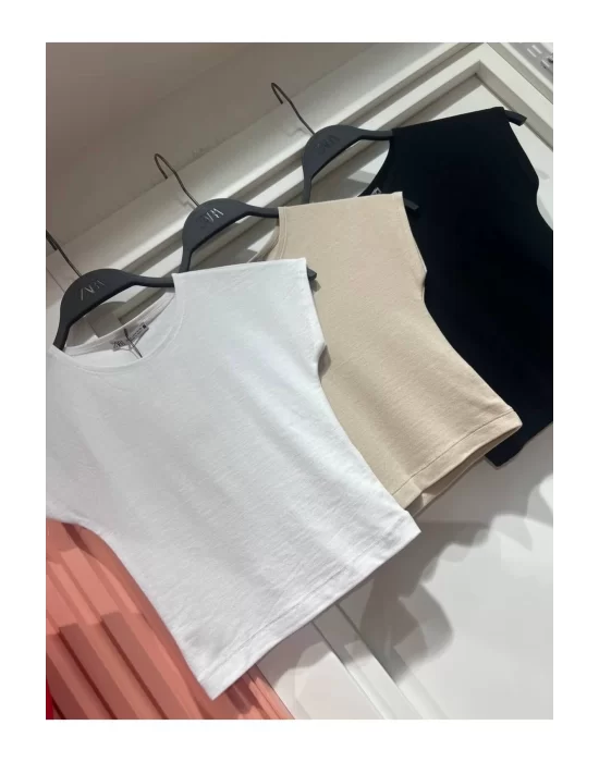 Kadın Likralı Basic Crop Tişört
