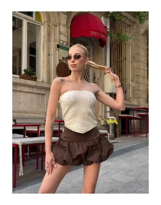 Straplez Desenli Triko Büstiyer Top - Yazlık Kadın Crop