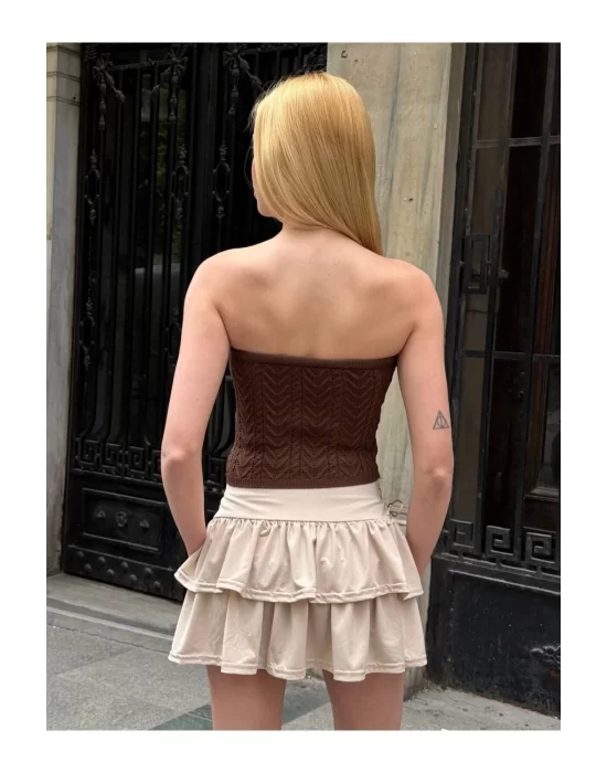 Straplez Desenli Triko Büstiyer Top - Yazlık Kadın Crop