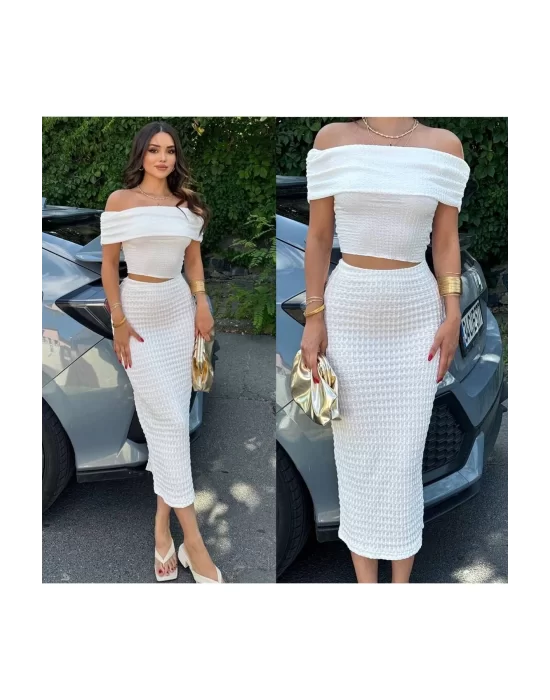 Madonna Yaka Gofre Kumaş Crop Bluz - Kadın Yeni Model