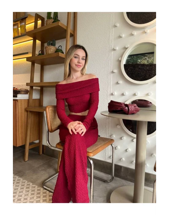 Madonna Yaka Gofre Kumaş Crop Bluz - Kadın Yeni Model