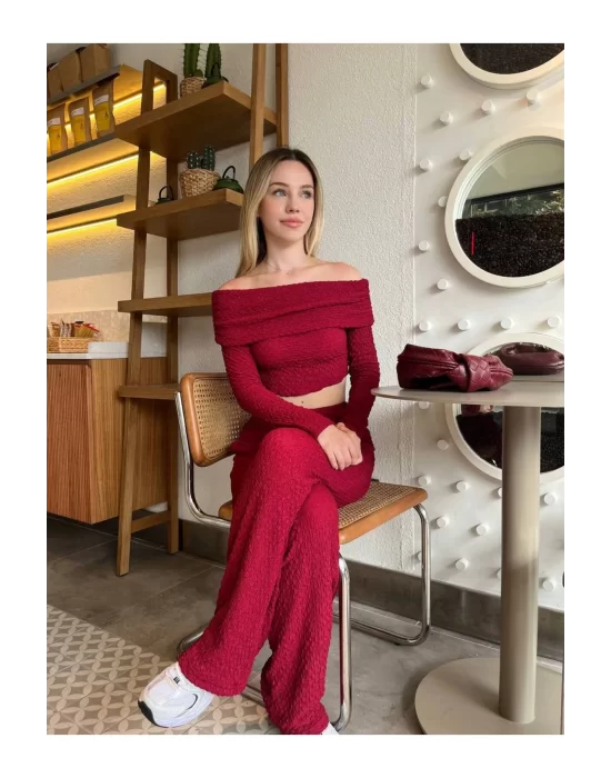 Madonna Yaka Gofre Kumaş Crop Bluz - Kadın Yeni Model