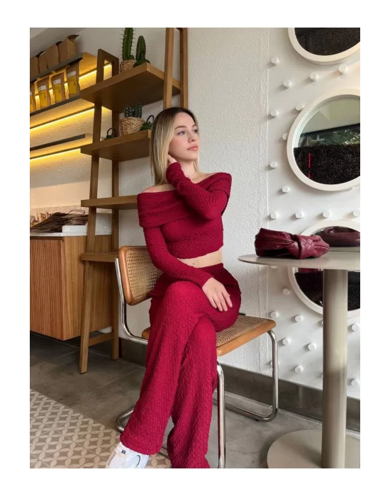 Madonna Yaka Gofre Kumaş Crop Bluz - Kadın Yeni Model
