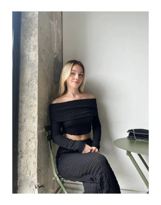 Madonna Yaka Gofre Kumaş Crop Bluz - Kadın Yeni Model