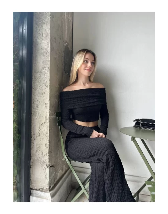 Madonna Yaka Gofre Kumaş Crop Bluz - Kadın Yeni Model