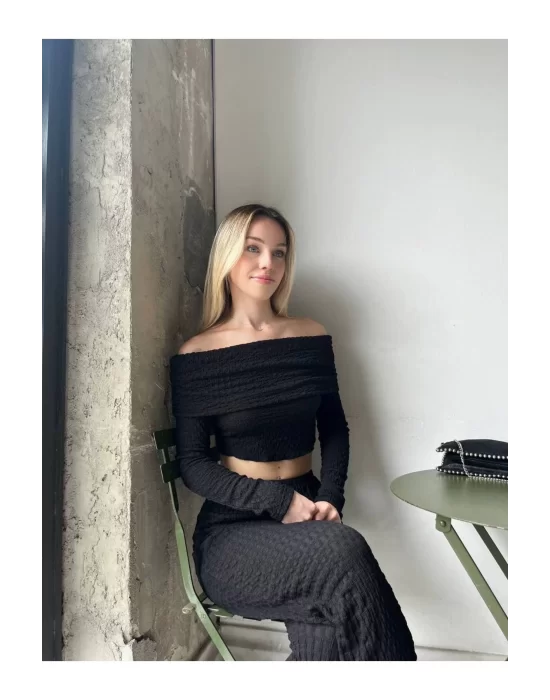 Madonna Yaka Gofre Kumaş Crop Bluz - Kadın Yeni Model