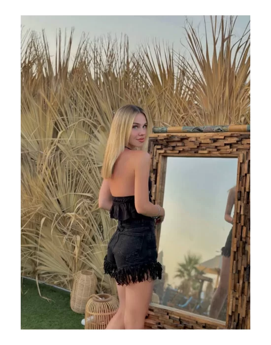 Kadın Pamuk Keten Sırt Dekolteli Halter Yaka Bağlamalı Crop Bluz