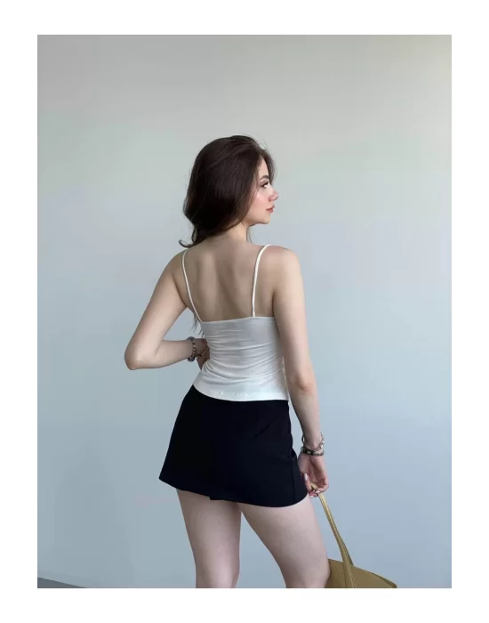Önü Fiyonk Bağlamalı Asimetrik Askılı Crop Bluz