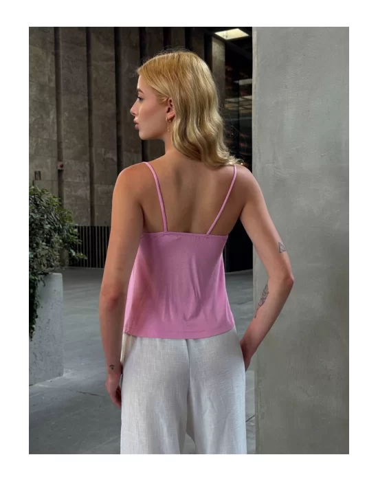 Önü Fiyonk Bağlamalı Asimetrik Askılı Crop Bluz