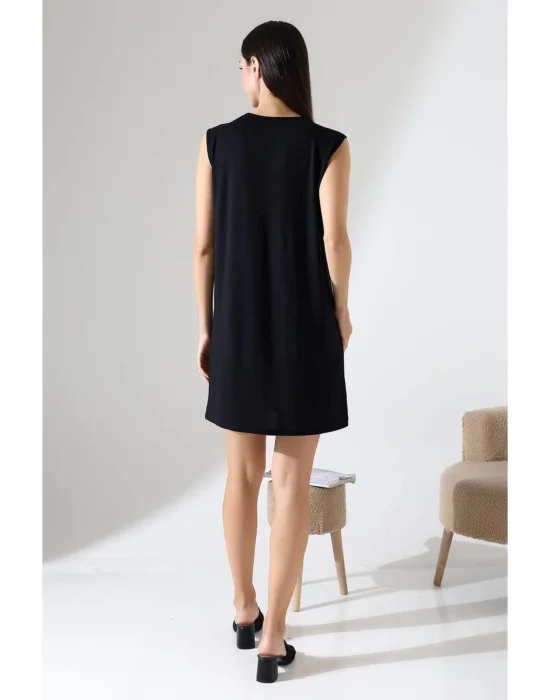 Kadın Siyah Oversize Sıfır Kol Bisiklet Yaka Basic Günlük Içlik Tunik Viscon Kumaş