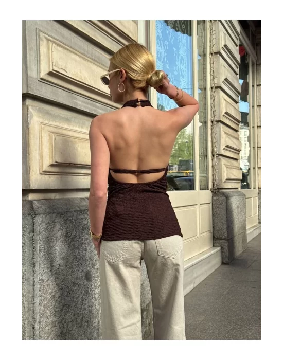 Halter Yaka Sırt Dekolteli Crop Bluz