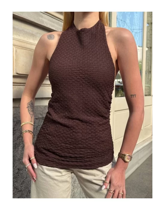 Halter Yaka Sırt Dekolteli Crop Bluz