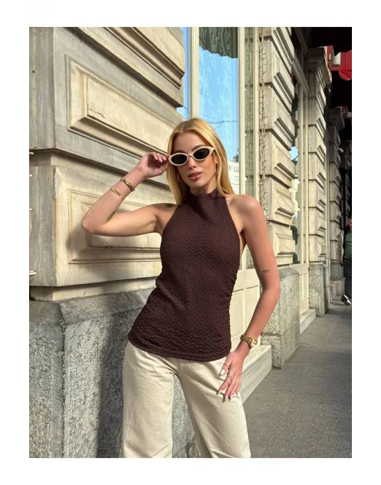 Halter Yaka Sırt Dekolteli Crop Bluz