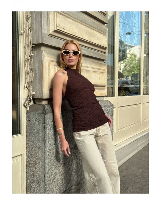 Halter Yaka Sırt Dekolteli Crop Bluz