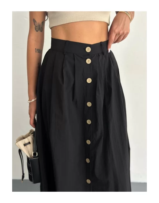 Kadın Önden Düğmeli Poplin Kumaş Yazlık Etek - Oversize Spor Model