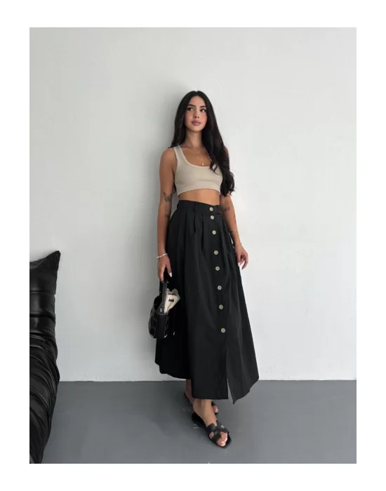 Kadın Önden Düğmeli Poplin Kumaş Yazlık Etek - Oversize Spor Model