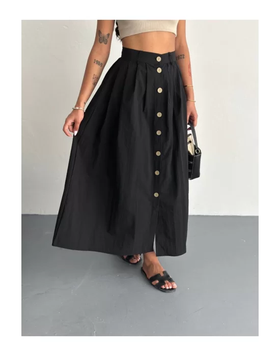 Kadın Önden Düğmeli Poplin Kumaş Yazlık Etek - Oversize Spor Model