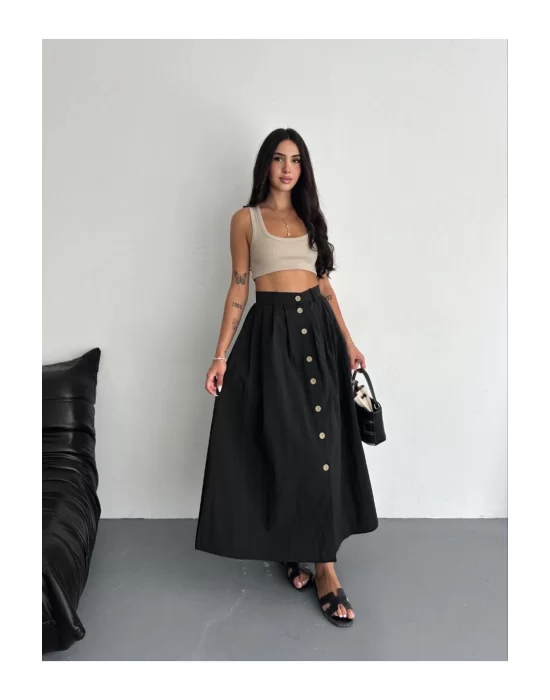 Kadın Önden Düğmeli Poplin Kumaş Yazlık Etek - Oversize Spor Model
