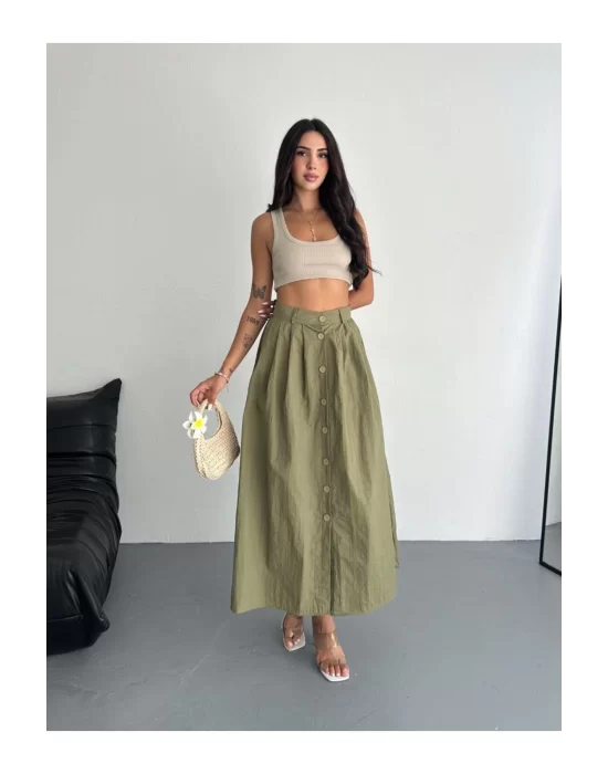 Kadın Önden Düğmeli Poplin Kumaş Yazlık Etek - Oversize Spor Model