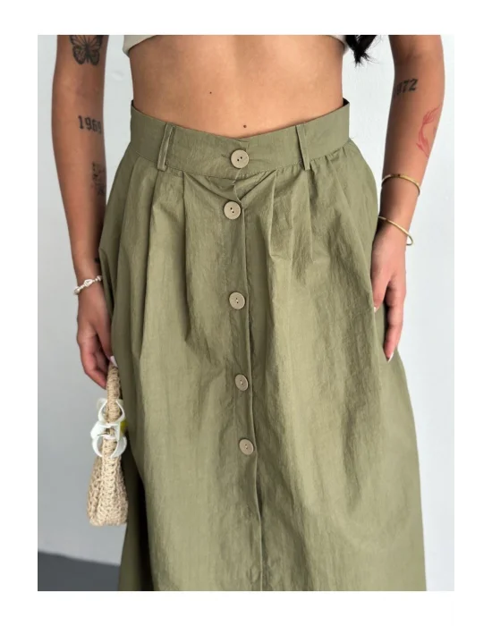 Kadın Önden Düğmeli Poplin Kumaş Yazlık Etek - Oversize Spor Model