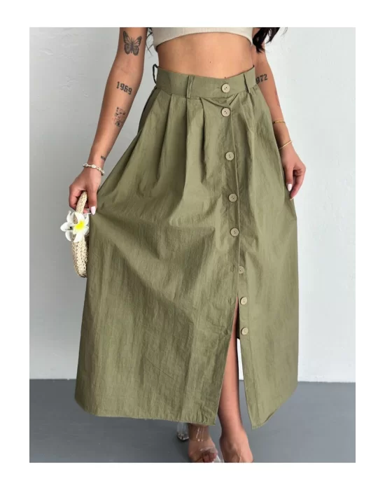 Kadın Önden Düğmeli Poplin Kumaş Yazlık Etek - Oversize Spor Model