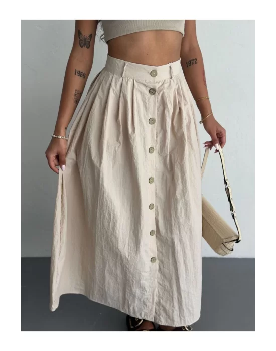 Kadın Önden Düğmeli Poplin Kumaş Yazlık Etek - Oversize Spor Model
