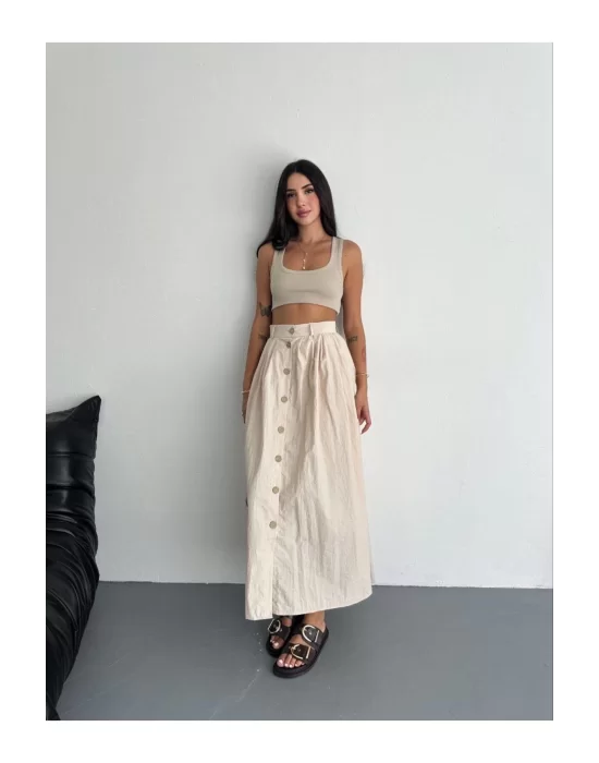 Kadın Önden Düğmeli Poplin Kumaş Yazlık Etek - Oversize Spor Model