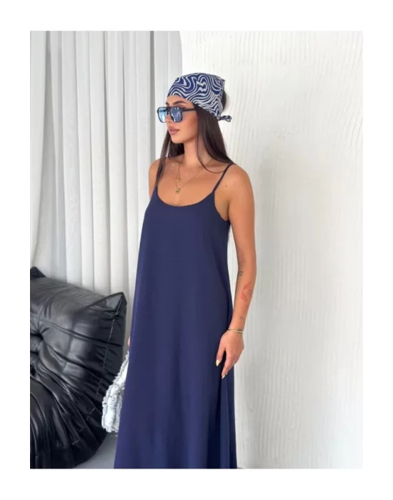 Kadın Askılı Ayrobin Uzun Elbise Cepli Oversize Model Sırtı Açık Göğüs Dekolteli - Yazlık
