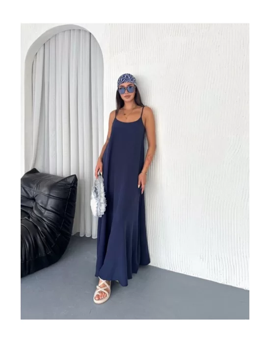Kadın Askılı Ayrobin Uzun Elbise Cepli Oversize Model Sırtı Açık Göğüs Dekolteli - Yazlık
