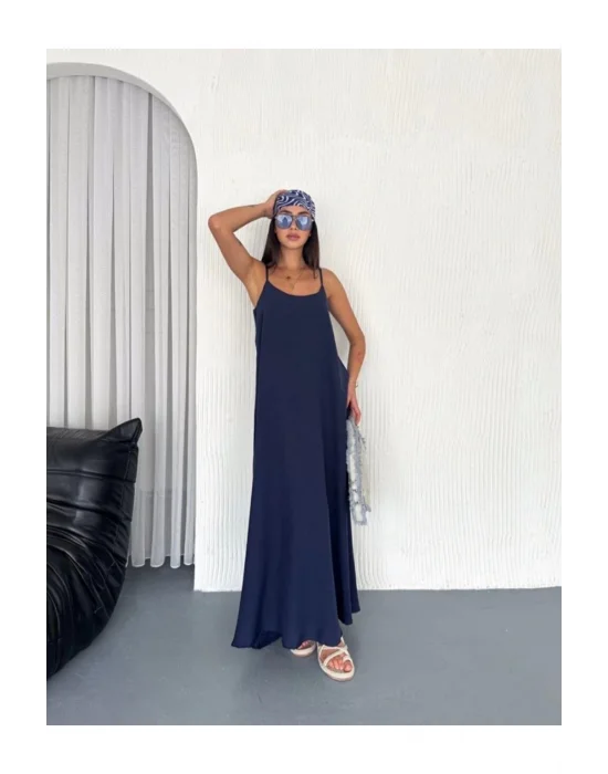 Kadın Askılı Ayrobin Uzun Elbise Cepli Oversize Model Sırtı Açık Göğüs Dekolteli - Yazlık