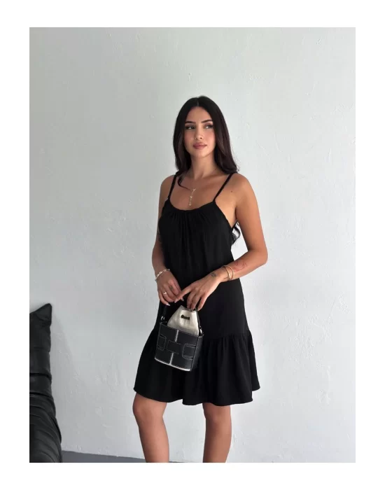 Kadın Askılı Eteği Kloş Mini Yazlık Elbise %100 Organik Pamuk