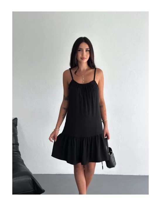 Kadın Askılı Eteği Kloş Mini Yazlık Elbise %100 Organik Pamuk