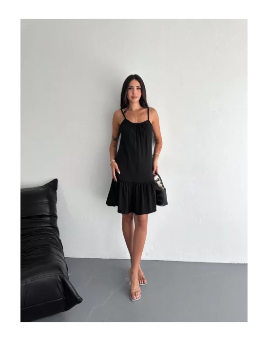 Kadın Askılı Eteği Kloş Mini Yazlık Elbise %100 Organik Pamuk