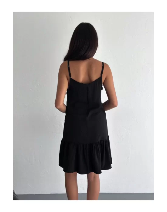 Kadın Askılı Eteği Kloş Mini Yazlık Elbise %100 Organik Pamuk