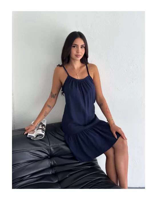 Kadın Askılı Eteği Kloş Mini Yazlık Elbise %100 Organik Pamuk