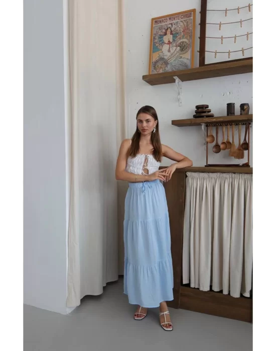 Kadın Müslin Kumaş Yazlık Geniş Uzun Etek