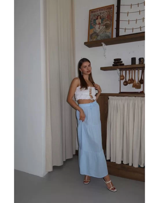 Kadın Müslin Kumaş Yazlık Geniş Uzun Etek