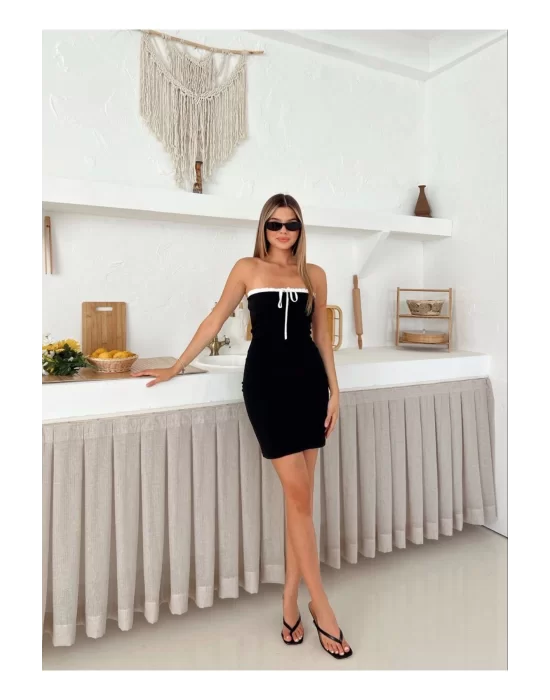 Kadın Straplez Mini Elbise Bağcıklı Bodycon Yazlık Şık Model
