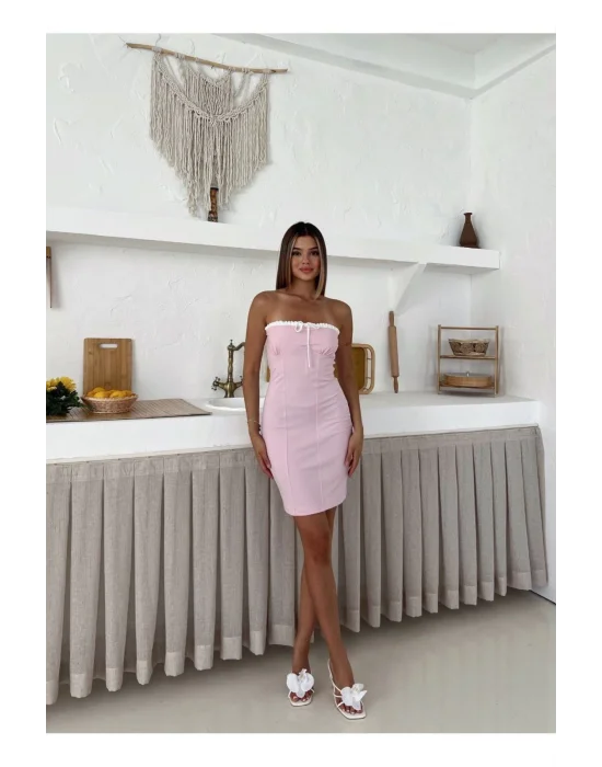 Kadın Straplez Mini Elbise Bağcıklı Bodycon Yazlık Şık Model