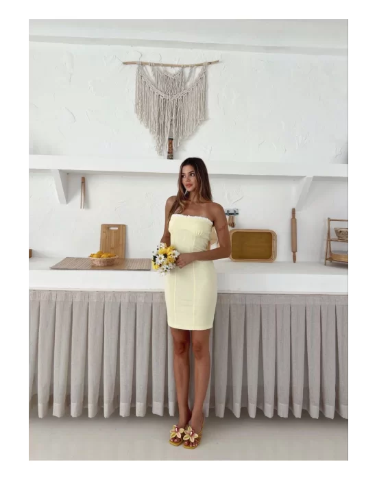 Kadın Straplez Mini Elbise Bağcıklı Bodycon Yazlık Şık Model