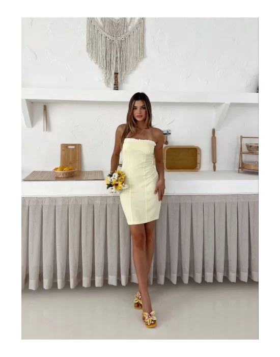 Kadın Straplez Mini Elbise Bağcıklı Bodycon Yazlık Şık Model